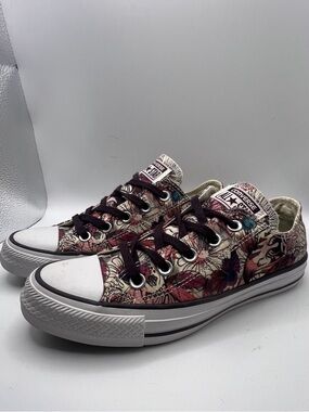Converse Floral Low Top Sneakers - Burgundy/Pink/White